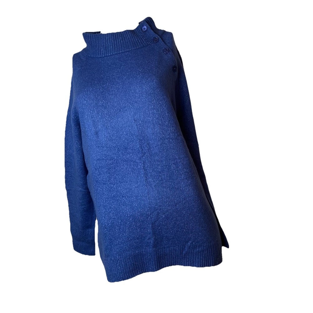 Talbots NEW Classic Blue Button Raglan Sleeve High Neck Sweater Size S